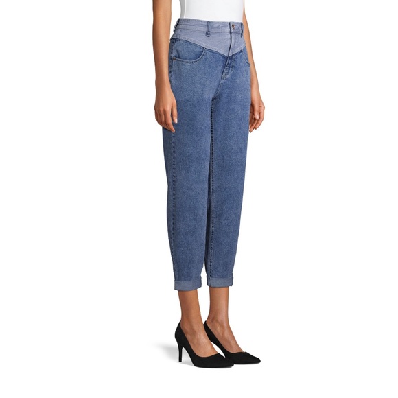 NWT Colorblock V Cut Front +Back Highwaisted Jeans Denim Cher high rise Mom - Picture 4 of 8